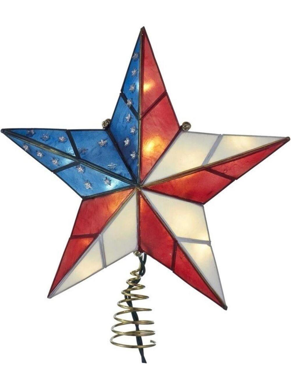 Largemouth Kurt S Adler Lighted American Flag Star Christmas Tree Topper*READ*